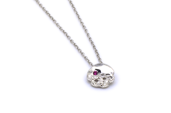 Dainty round textured disc ruby necklace 
